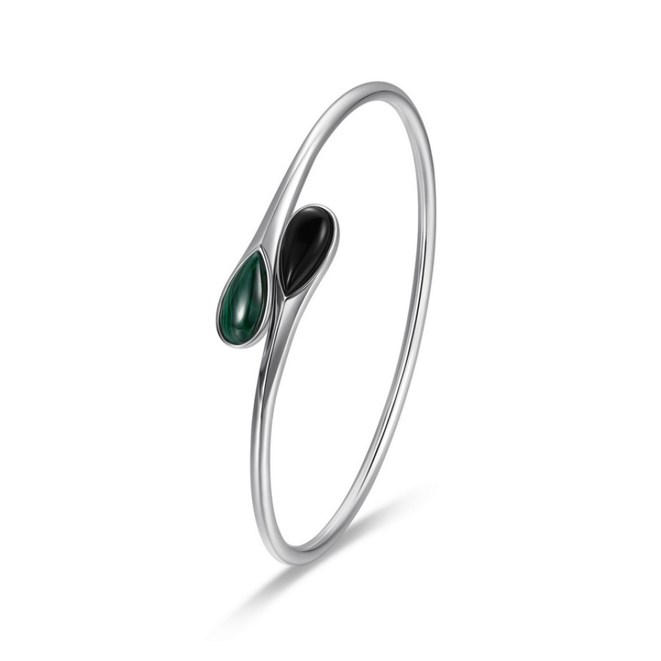 Braceelt rigide pour femme en argent 925, agathe, malachite - R1LAN797ER - ELLE