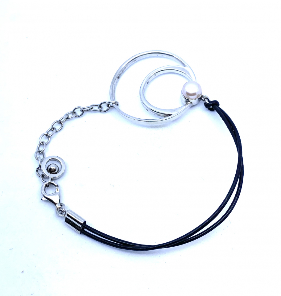 Bracelet pour femme en argent 925 et cuir, perle - MISAKI-BR02 - Divers