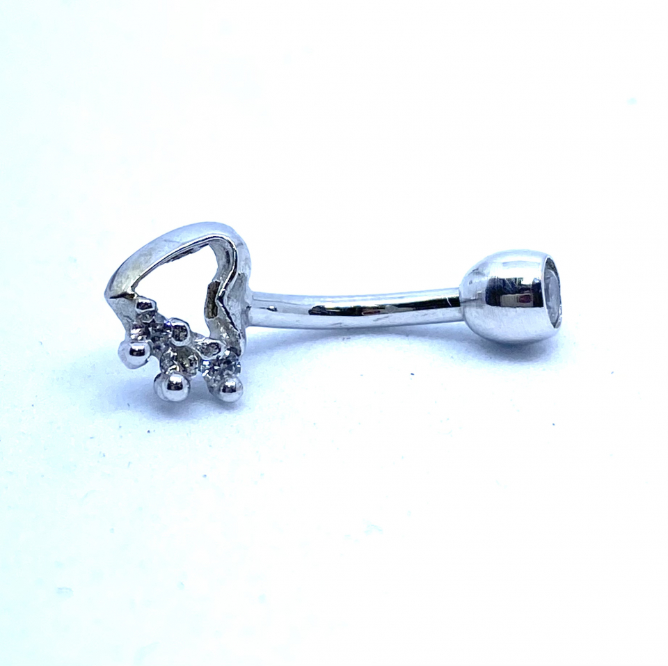 Barbell en or 14K, zircons, coeur - BO-WG - C.B.E