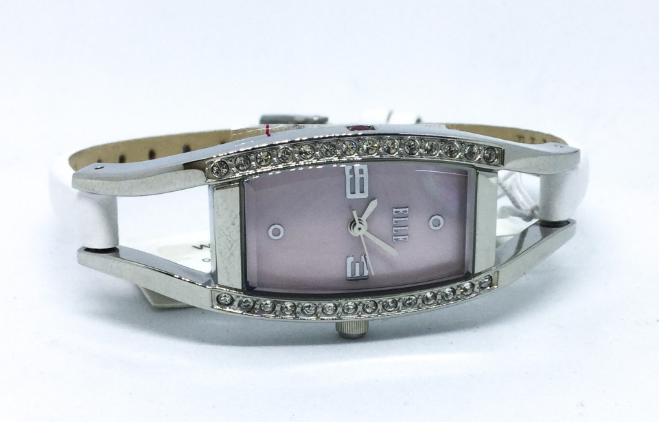 Montre femme, stainless, bracelet cuir, 28 pierres - W20001S03C - ELLE