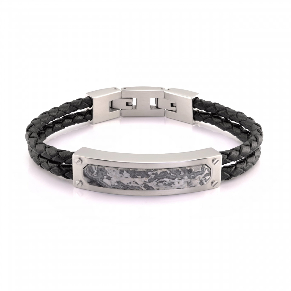 Bracelet stainless et cuir double - SLB436 - Italgem